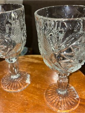 Clear Cut-Glass Goblet Wine Glasses - Set of 2 Star of David 7 1/4 Inch Tall